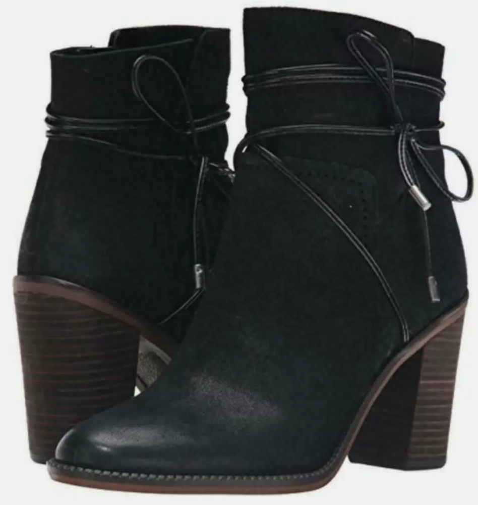 Franco Sarto Black Suede Ankle Booties with Stacked Heel